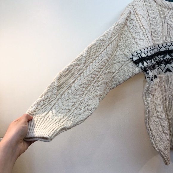 Aran Crafts Made in Ireland 100% Wool Cable Knit Holiday Crew Neck Sweater XL - Picture 3 of 7